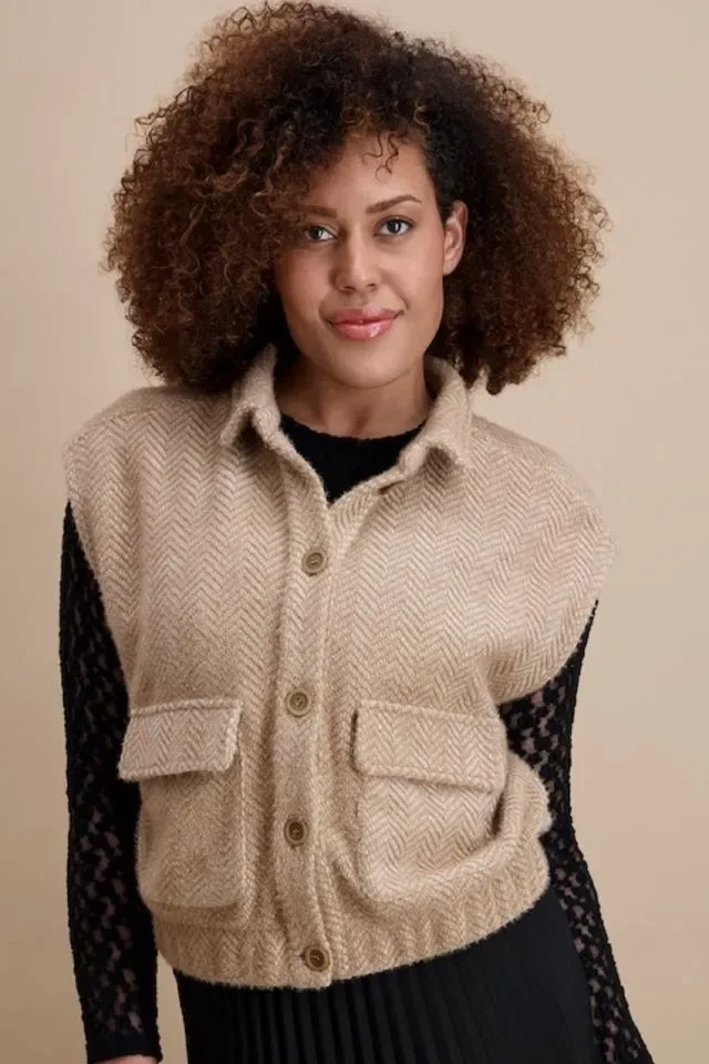 Signe Nature bodywarmer: Beige, warme fitting ( Signe.1424 )