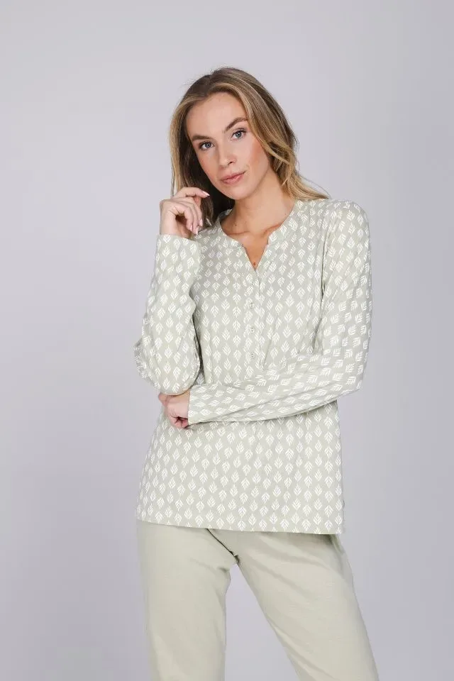 Pastunette dames Pyjama: Groen, Lange mouwen, tot 54 ( PAS.184 )
