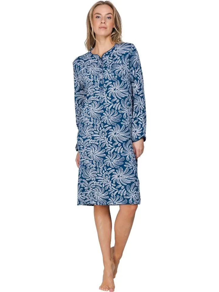 Pastunette dames Nachthemd: Blauw, lengte 105cm, Katoen ( PAS.183 )