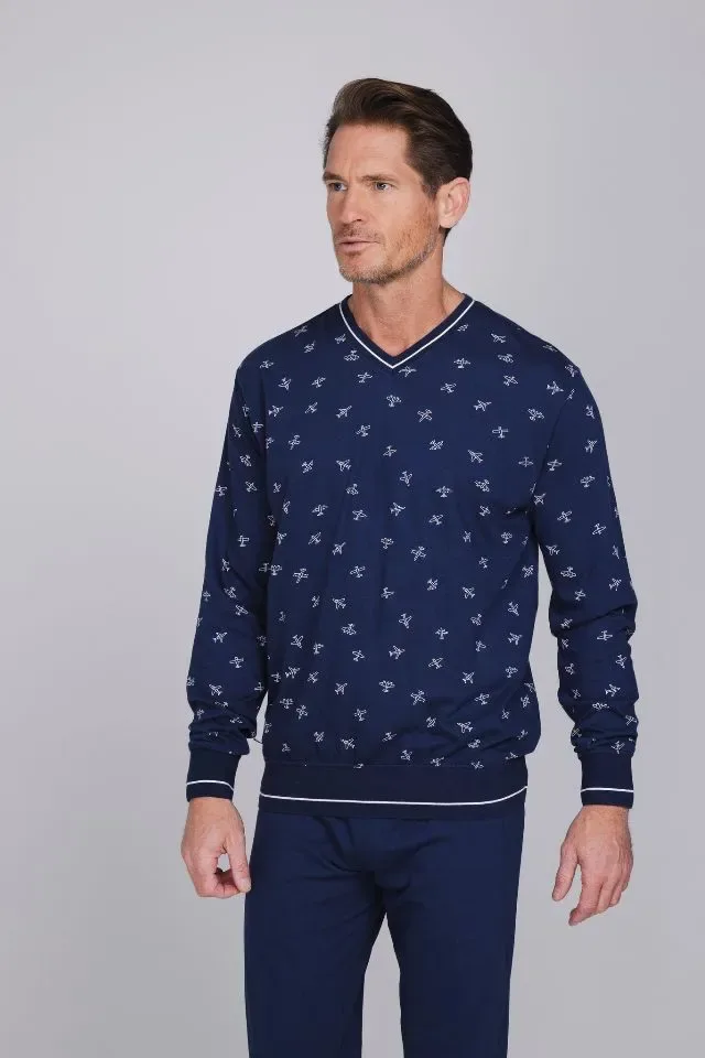 Pastunette Heren Pyjama: Blauw, Vliegtuigen ( PAS.202 )