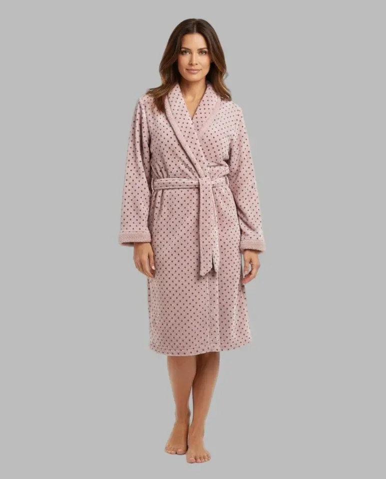 Egatex kamerjas Dames: Roze met bolletjes, Riem, fleece ( EGA.540 )