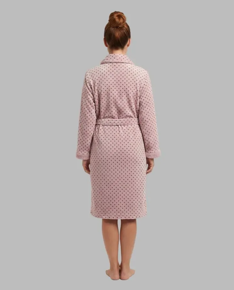 Egatex kamerjas Dames: Roze met bolletjes, Riem, fleece ( EGA.540 )