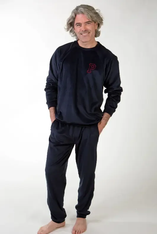 Perlina Heren Pyjama: Mario, Velours, Navy ( LINA.139 )