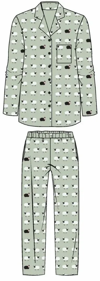 Ringella Dames pyjama doorknoopmodel: Jade Cream, Schaapjes, katoen ( RIN.633 )