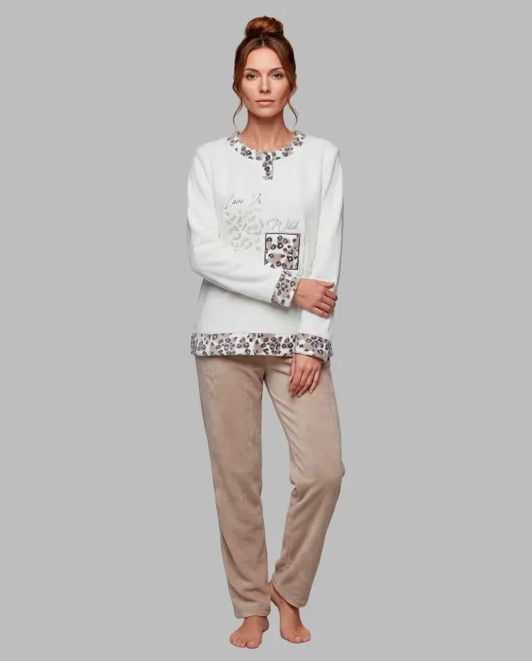 Egatex Pyjama Dames: Beige / ecru, Warme Fleece ( EGA.541 )
