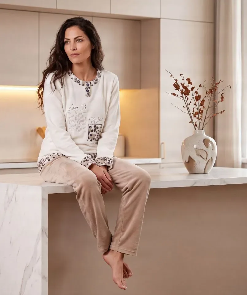 Egatex Pyjama Dames: Beige / ecru, Warme Fleece ( EGA.541 )