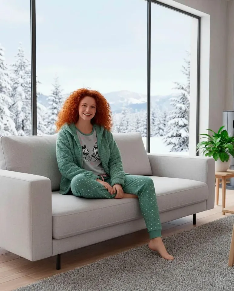 Egatex ( Senoretta ) kamerjas + Pyjama Dames: Groen kleur, warm, Mickey mousse ( EGA.544 )