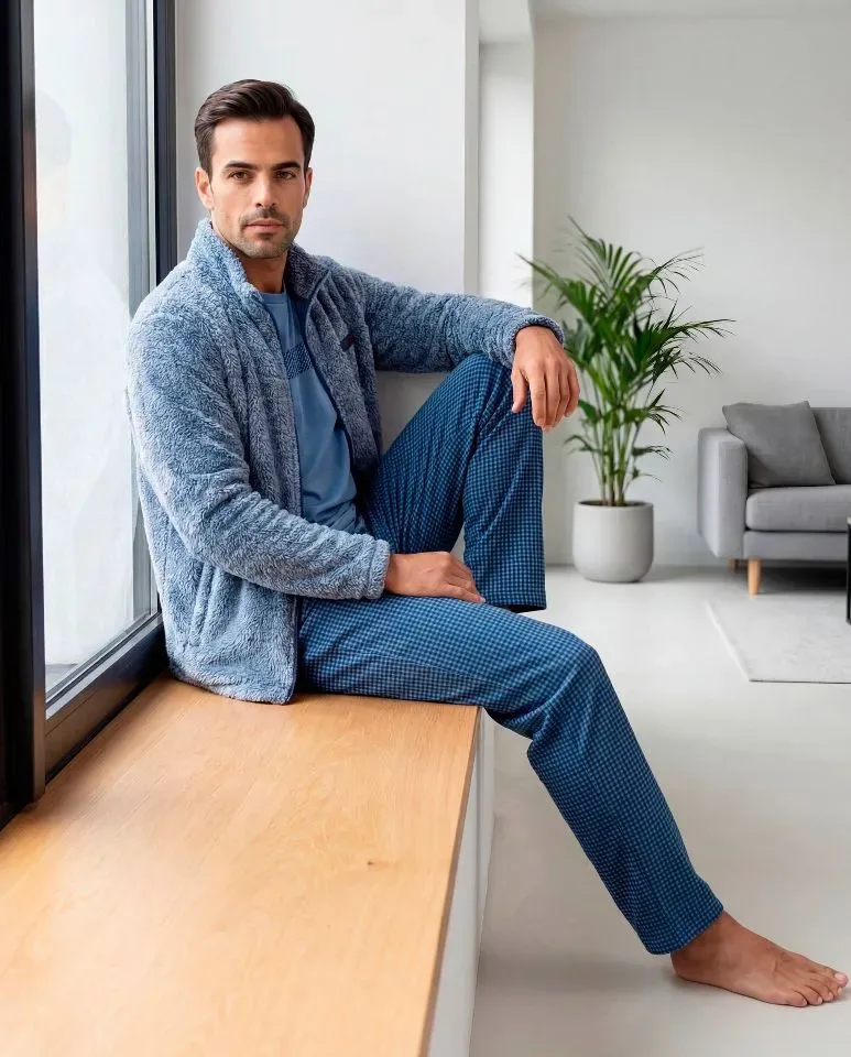 Egatex ( Soy ) Kamerjas Heren: Blauw, Fleece warm, kort model, met rits ( EGA.547 )