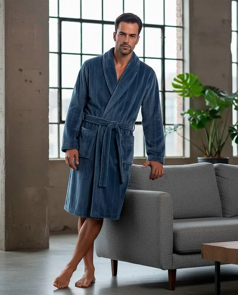 Egatex ( Soy ) Kamerjas Heren: Blauw licht gestreept, Fleece warm ( EGA.552 )