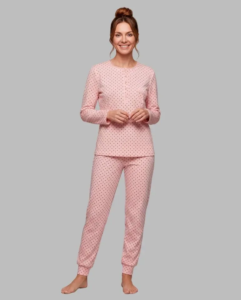 Egatex Pyjama Dames: Roze met bolletjes, Interlock ( EGA.550 )