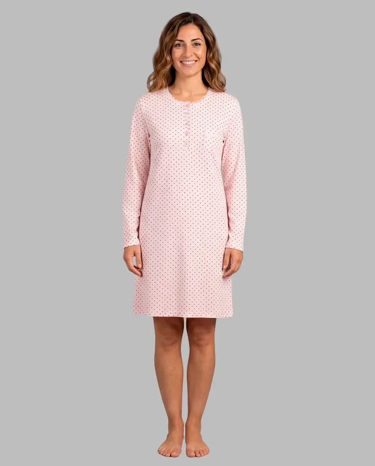Egatex Nachthemd Dames: Roze met bolletjes, Interlock ( EGA.551 )