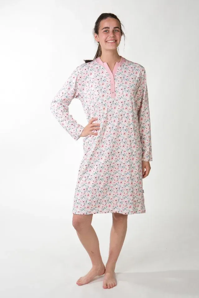 Perlina Dames nachthemd: Jade B 100cm, Roze, Brushed ( LINA.140 )