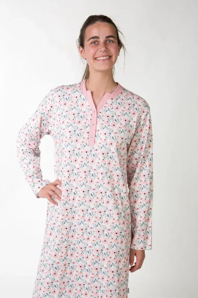 Perlina Dames nachthemd: Jade B 100cm, Roze, Brushed ( LINA.140 )