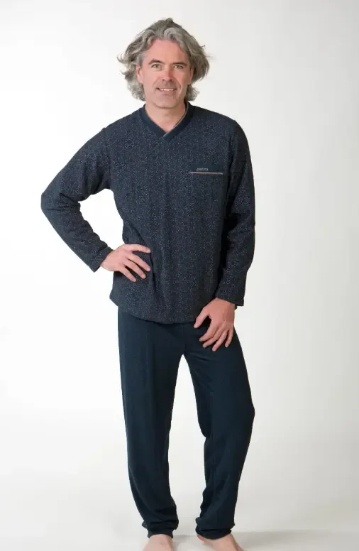 Perlina Pyjama Heren: Kyle, Navy, Badstof + gemoltoneerd ( LINA.144 )