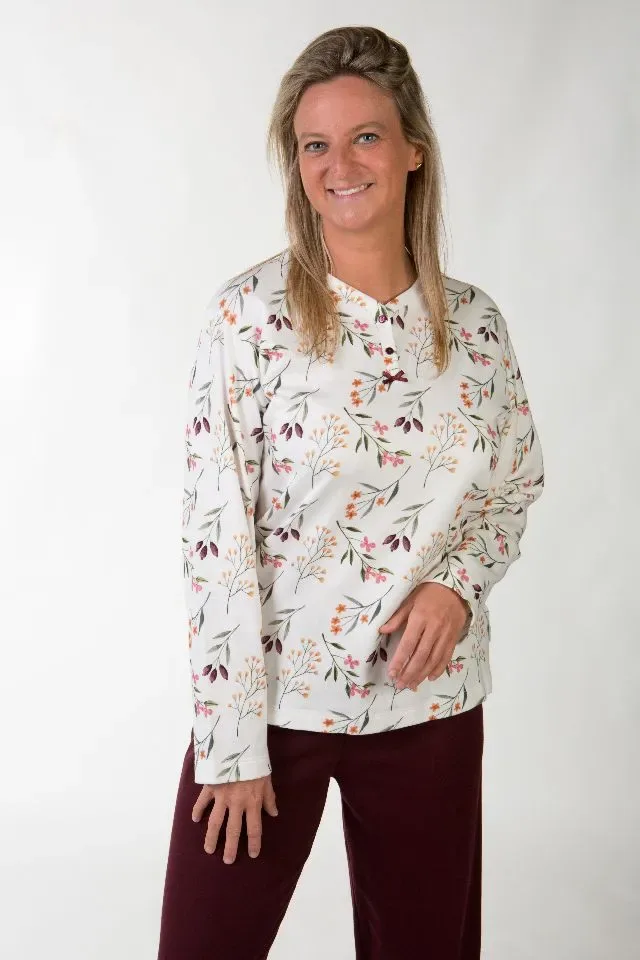 Perlina Pyjama Dames: Lila A, Bordeau, gemoltoneerd ( LINA.147 )