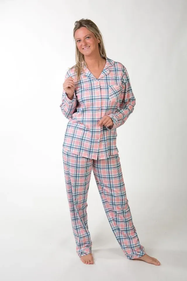 Perlina Pyjama Dames: Willow A, Pink, Interlock Brushed, Doorknoop ( LINA.151 )