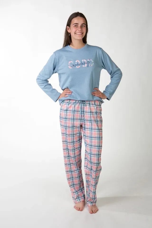 Perlina Pyjama Dames: Willow A2, Blauw, Interlock Brushed ( LINA.152 )