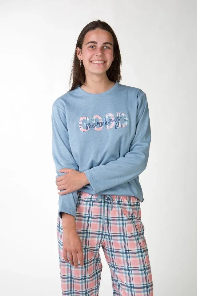 Perlina Pyjama Dames: Willow A2, Blauw, Interlock Brushed ( LINA.152 )