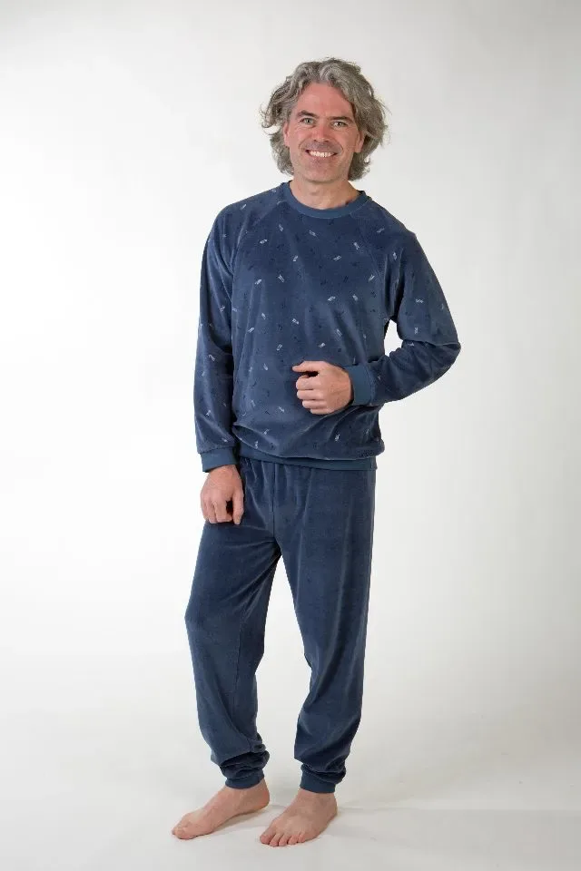 Perlina Pyjama Heren: Pedro, Blauw, Velours ( LINA.155 )