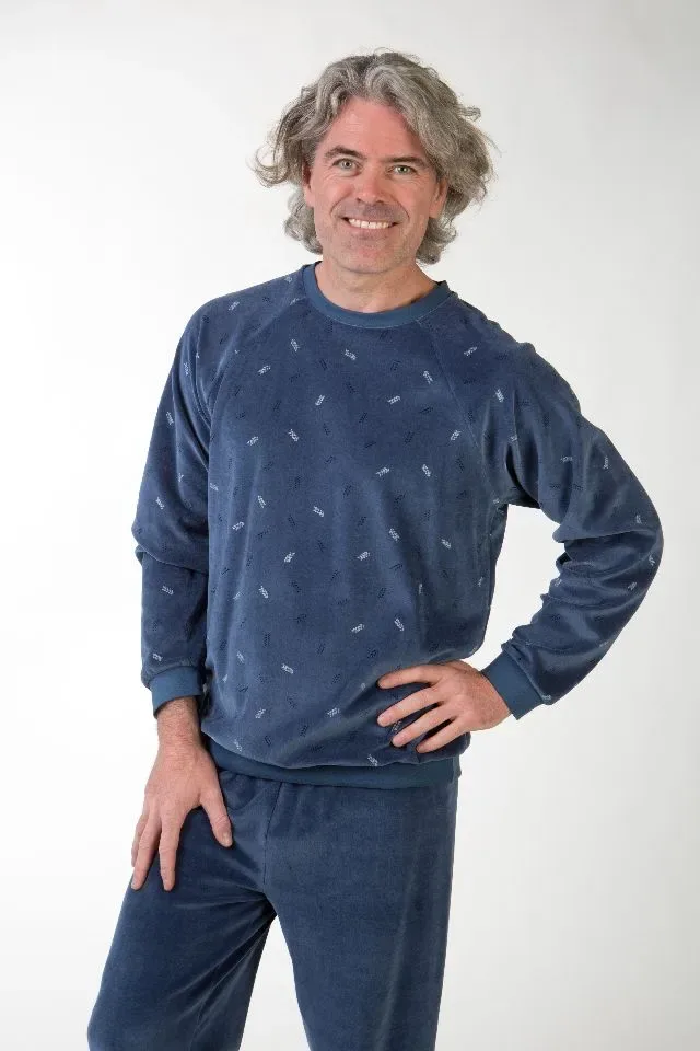 Perlina Pyjama Heren: Pedro, Blauw, Velours ( LINA.155 )