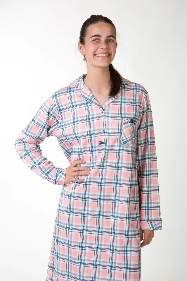 Perlina Dames nachthemd: Willow 100cm, Roze, Brushed( LINA.158 )