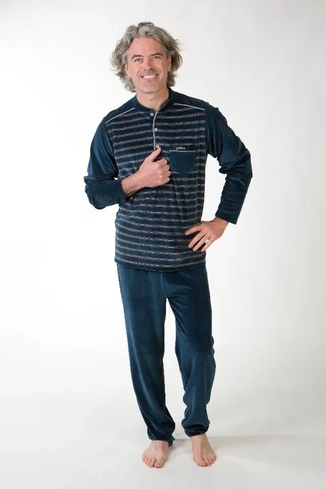 Perlina Pyjama Heren: Chase, Blauw, Velours ( LINA.161 )