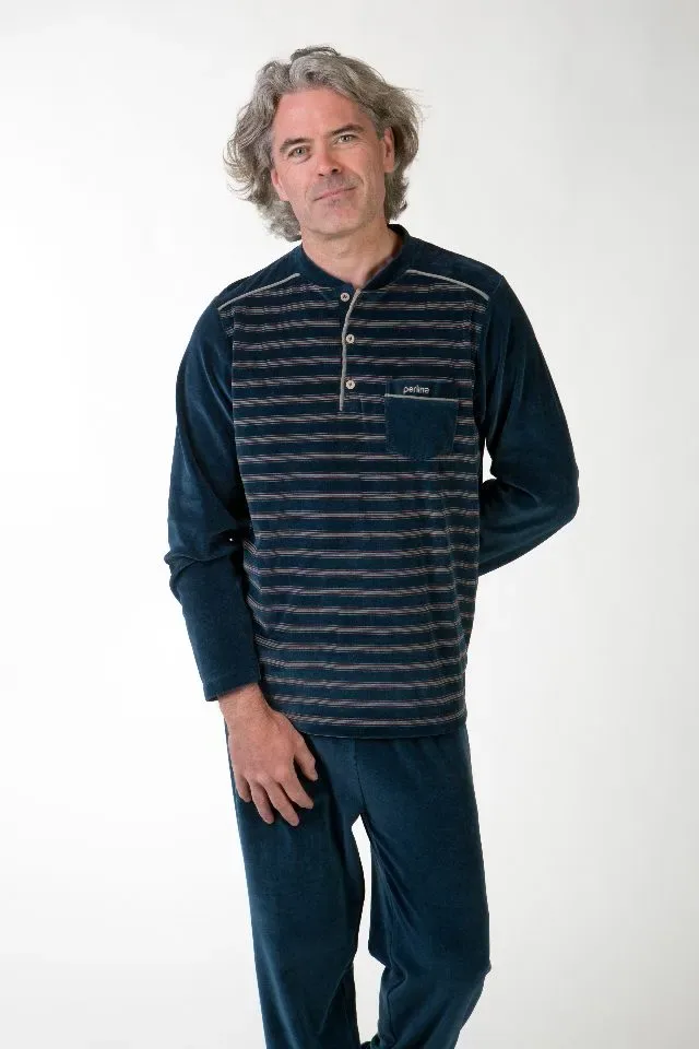 Perlina Pyjama Heren: Chase, Blauw, Velours ( LINA.161 )