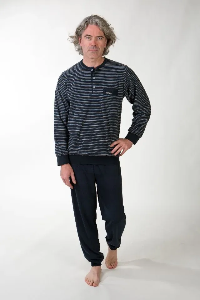 Perlina Heren Pyjama: Erik, Badstof, Blauw, Tot 8XL ( LINA.162 )