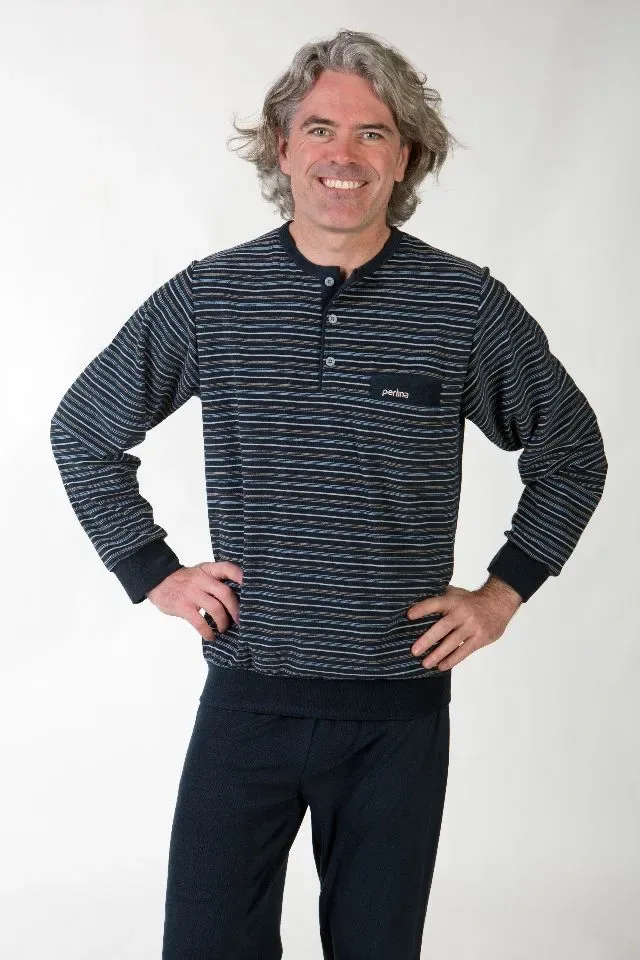Perlina Heren Pyjama: Erik, Badstof, Blauw, Tot 8XL ( LINA.162 )