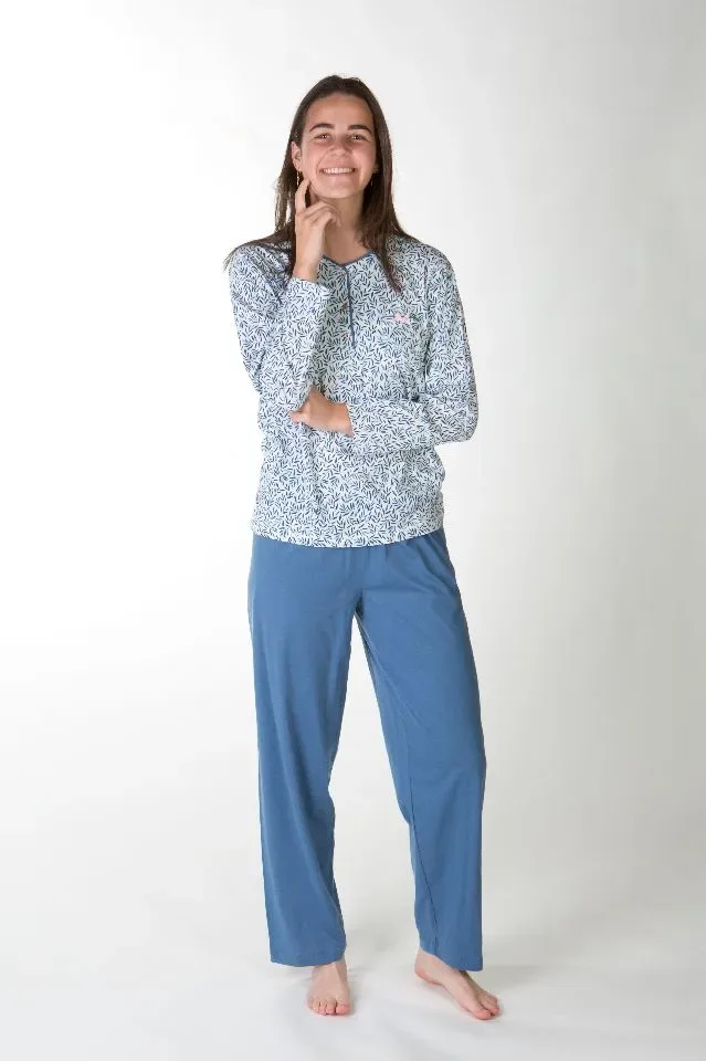 Perlina Dames Pyjama: Aria, Blauw, Katoen, tot 6XL ( LINA.163 )