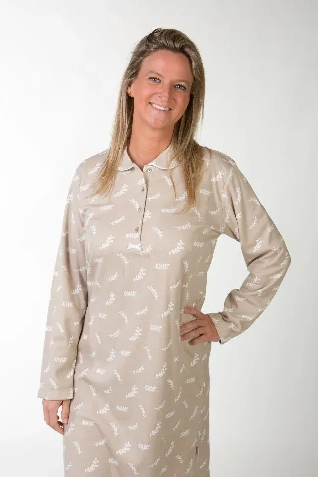 Perlina Dames nachthemd: Faith B 100cm, Beige, Brushed ( LINA.164 )