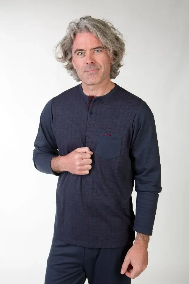 Perlina Pyjama Heren: Ralph, Blauw, Interlock Brushed ( LINA.165 )