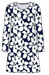 Ringella Bloomy Nachthemd Dames: Blauw / Wit, katoen, 95cm ( RIN.640 )