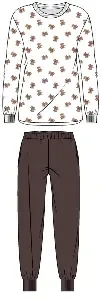 Ringella Pyjama Dames: Ecru / bruin, Beertjes ( RIN.638 )
