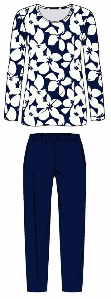 Ringella Bloomy Pyjama Dames: Blauw / Wit, katoen ( RIN.639 )