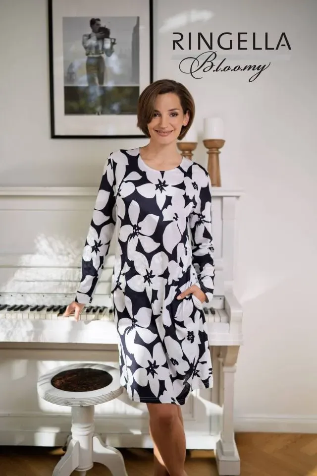 Ringella Bloomy Nachthemd Dames: Blauw / Wit, katoen, 95cm ( RIN.640 )