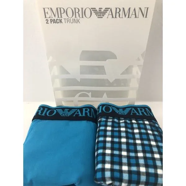 Herenboxer Emporio Armani 2 stuks turquoise/ ruit print(turq/wit/zwart)