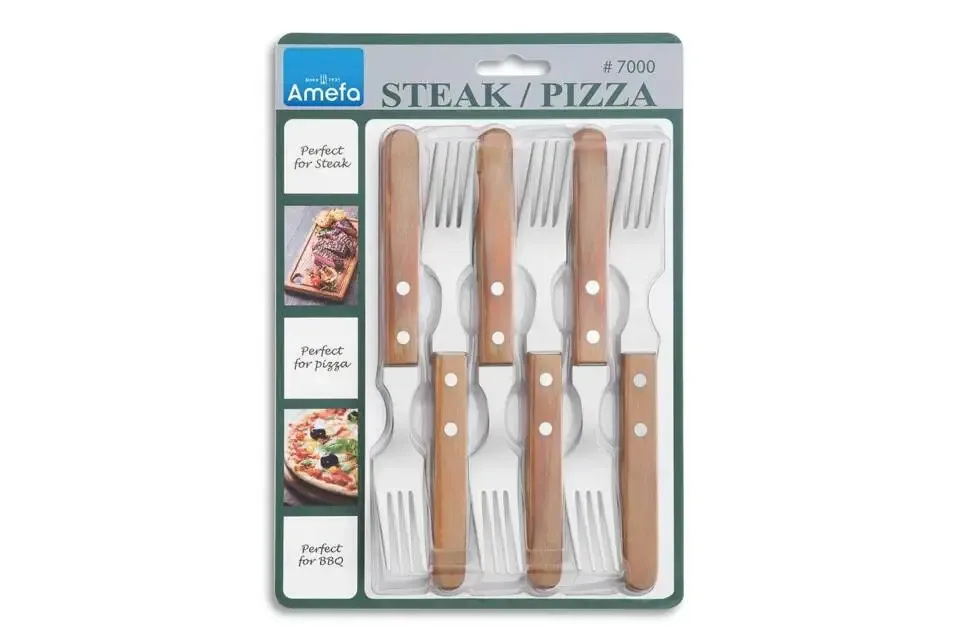 STEAK PIZZA STEAKVORK SET6 NATURAL WOOD