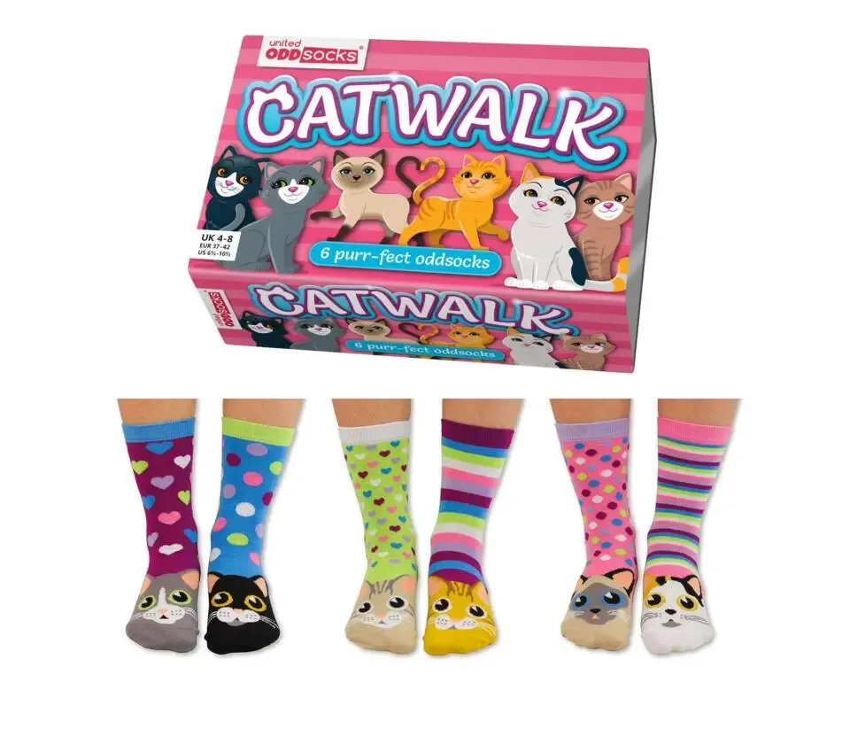 Damessokken Kat Catwalk 6 stuks Mismatched in een Cadeaudoos Maat 37 - 42