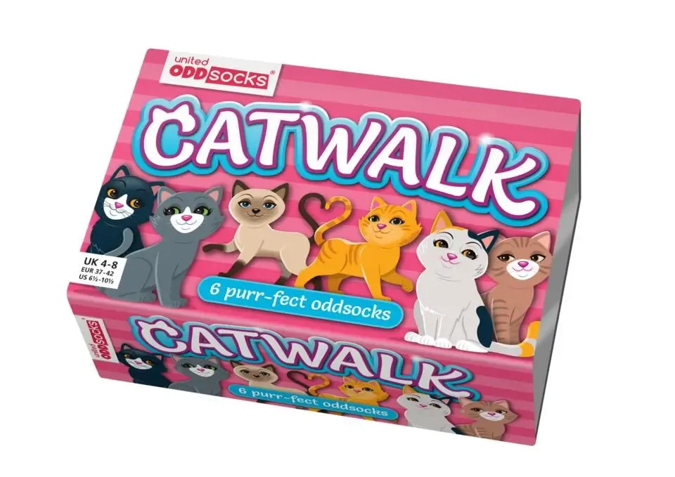 Damessokken Kat Catwalk 6 stuks Mismatched in een Cadeaudoos Maat 37 - 42