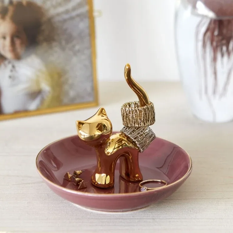 Ringhouder Kat Poes Goud Porcelein Balvi