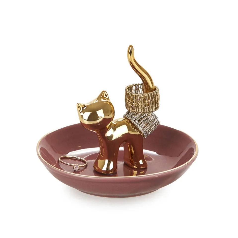 Ringhouder Kat Poes Goud Porcelein Balvi
