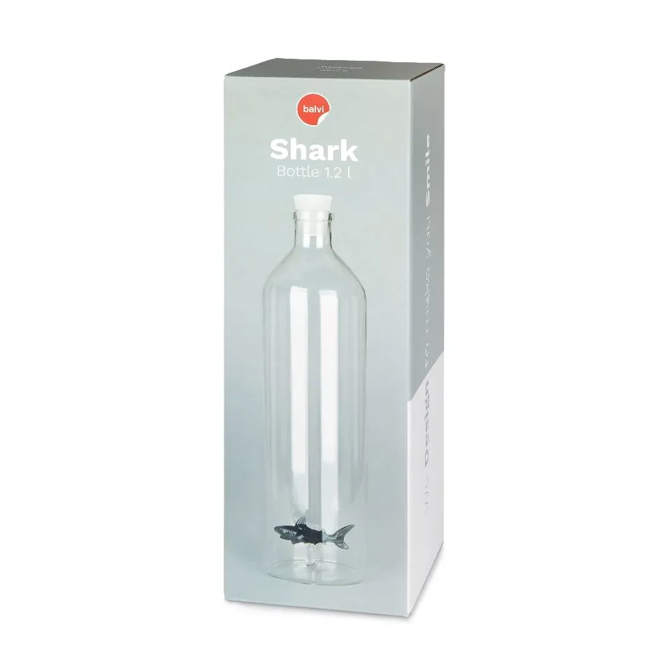 Balvi Waterfles Karaf Haai Grijs 1.2L Glas