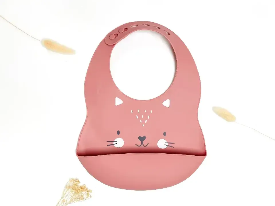 Les Petits Citrons Baby Slabbetje Kat Poes Roze Silicone