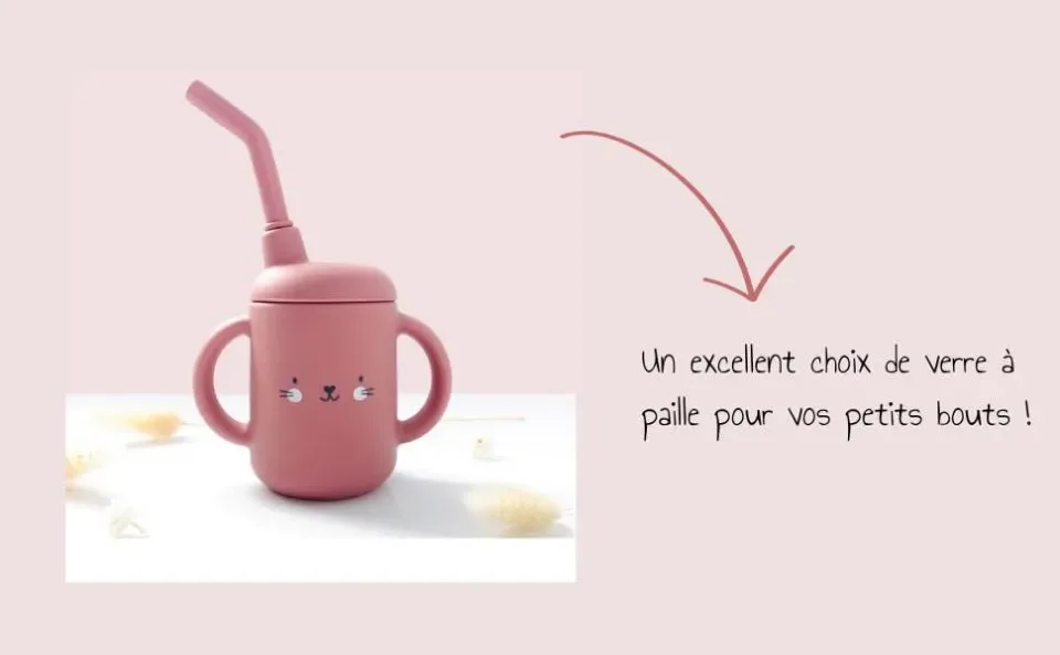 Les Petits Citrons Mini Beker met Rietje Baby Roze Silicone