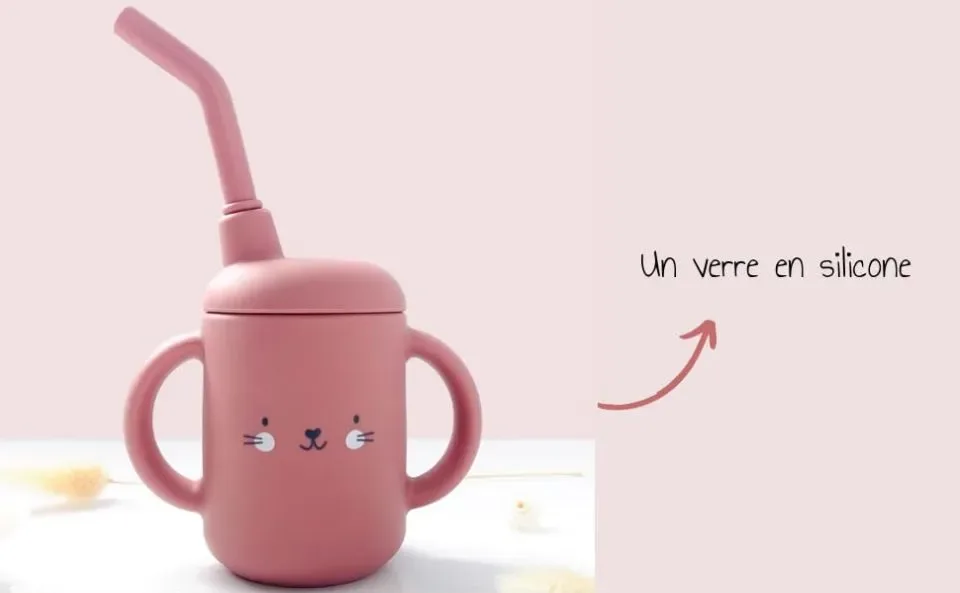 Les Petits Citrons Mini Beker met Rietje Baby Roze Silicone