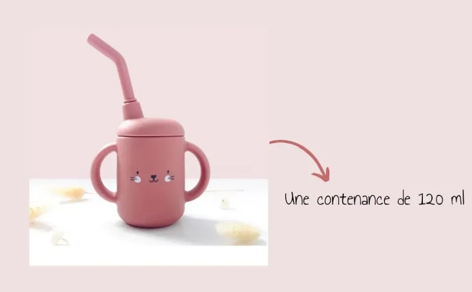 Les Petits Citrons Mini Beker met Rietje Baby Roze Silicone