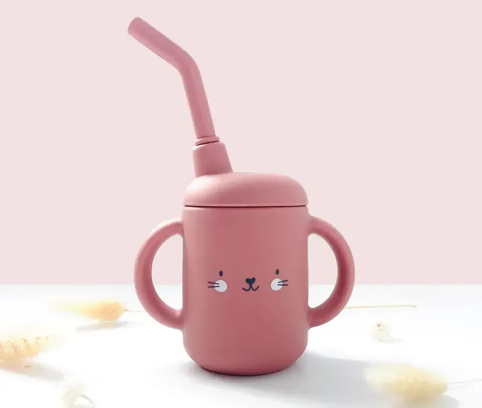 Les Petits Citrons Mini Beker met Rietje Baby Roze Silicone