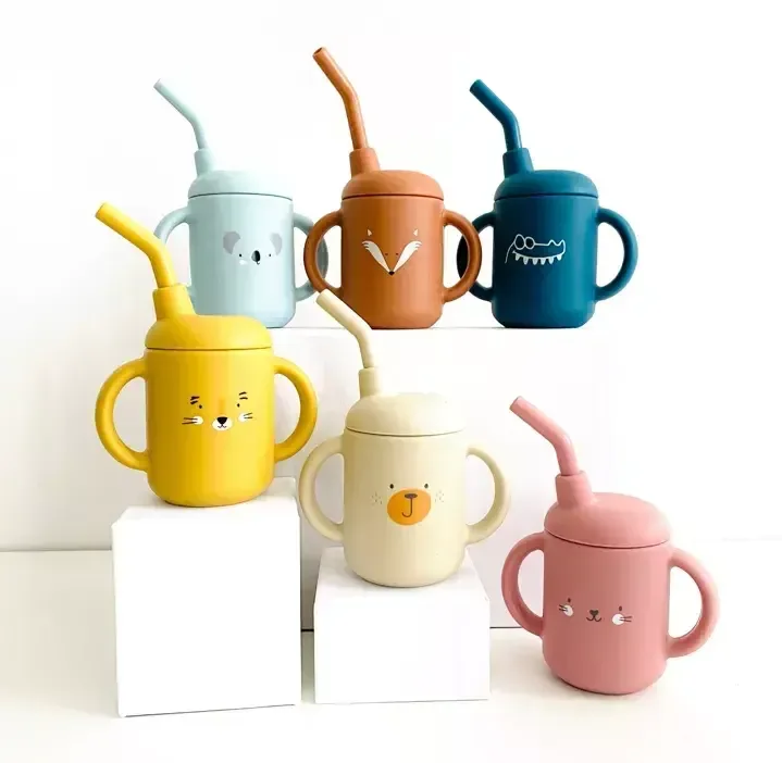 Les Petits Citrons Mini Beker met Rietje Baby Roze Silicone