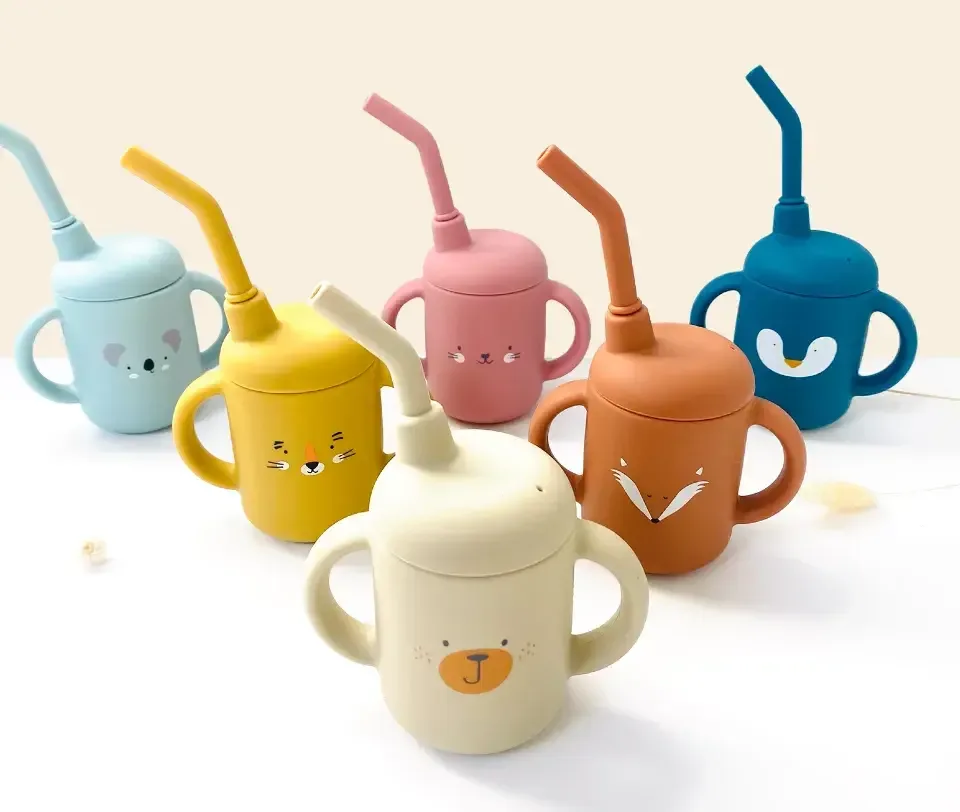 Les Petits Citrons Mini Beker met Rietje Baby Roze Silicone